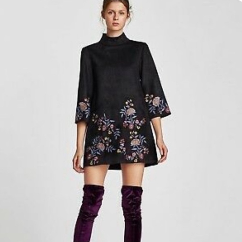 Zara Women's Black Embroidered Dress